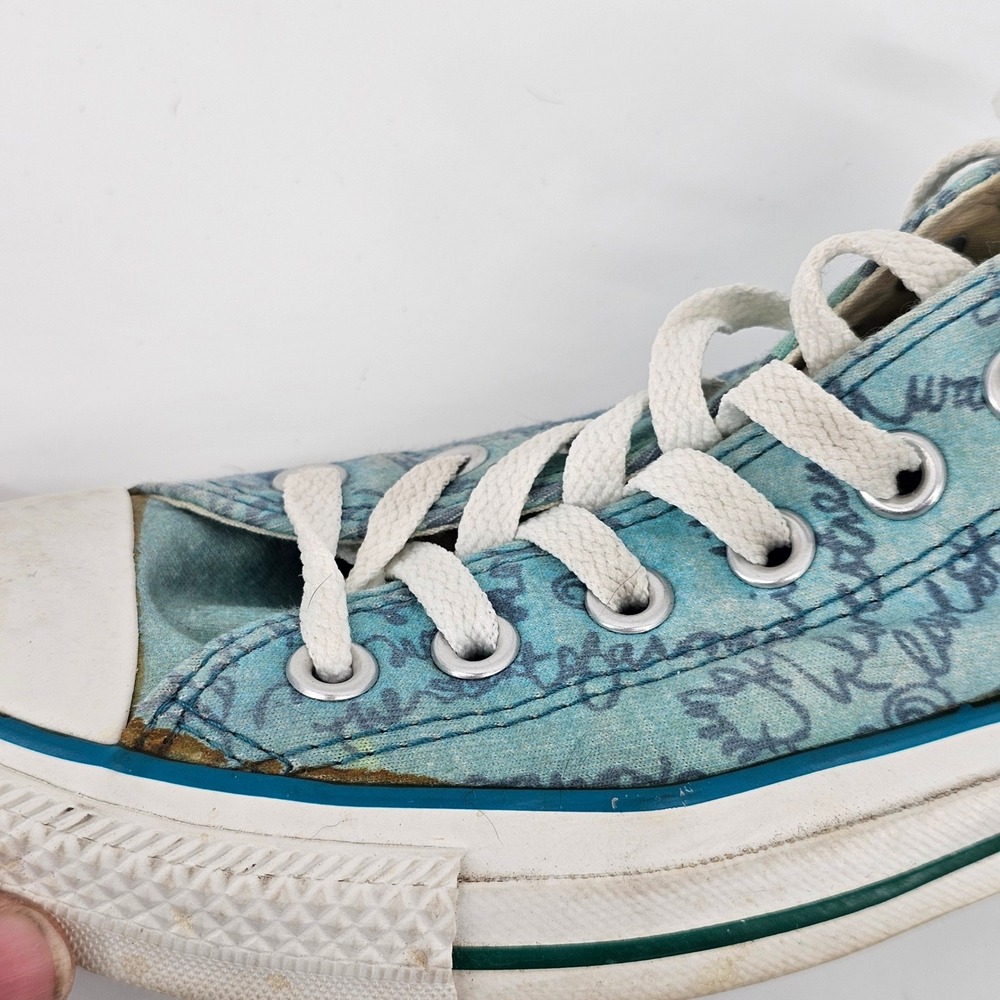 Converse Chuck Taylor All Star Womens 7 Teal Blue Script Print Low Top Sneakers - Picture 13 of 14
